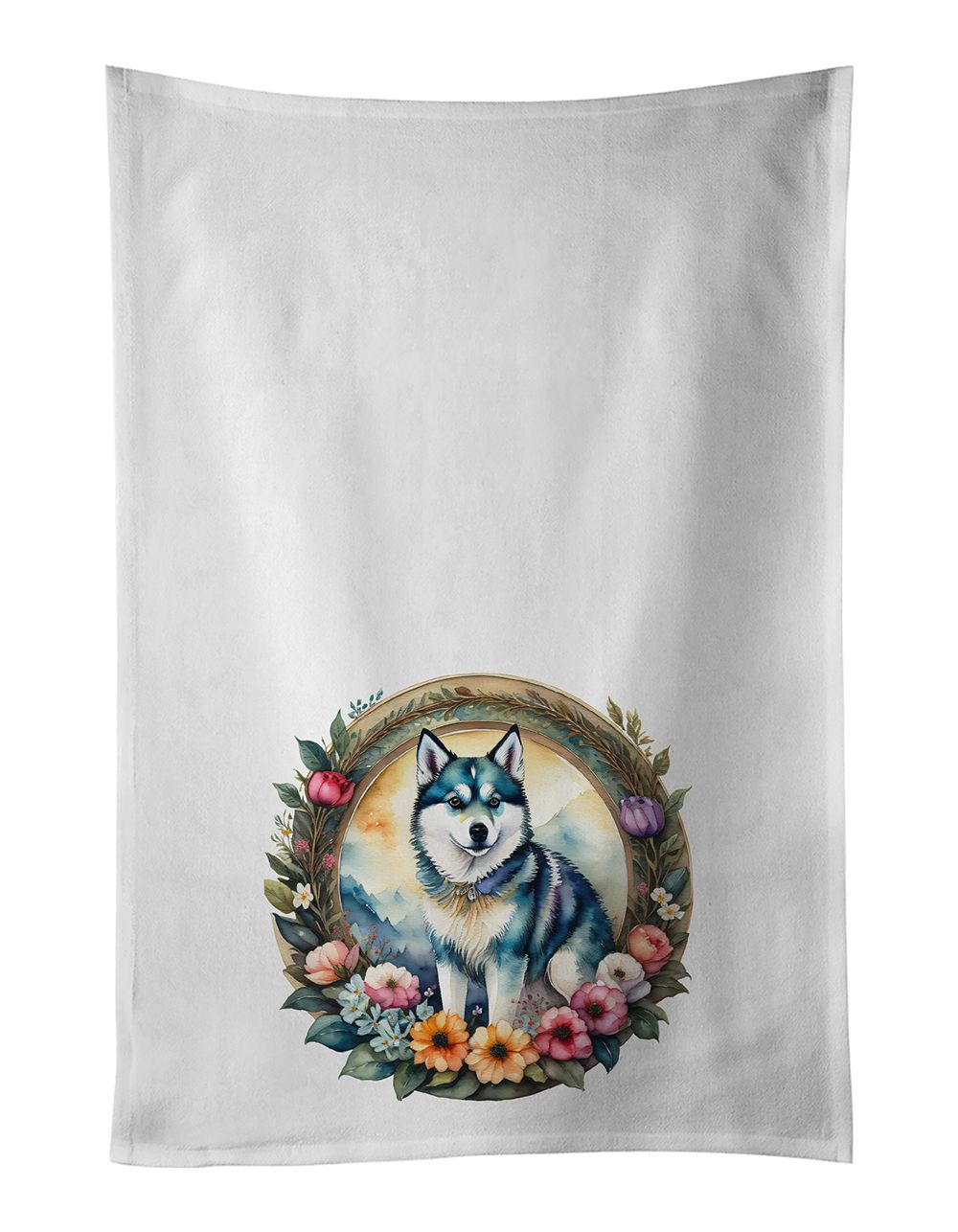 Decorative White Kitchen Towel Set - 100% Cotton, Floral Artwork