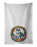 Decorative White Kitchen Towel Set - 100% Cotton, Floral Artwork