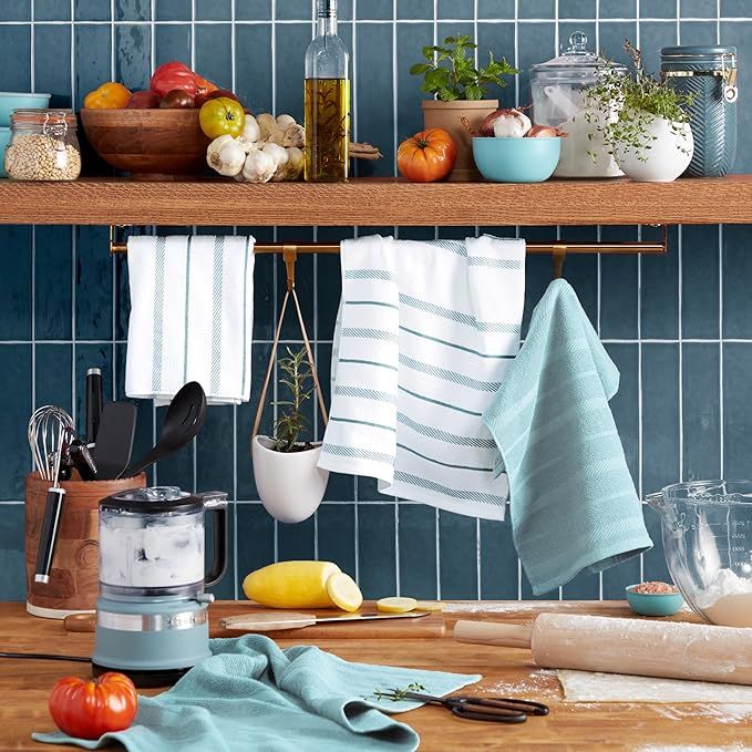 Albany Aqua and White Kitchen Towel Set