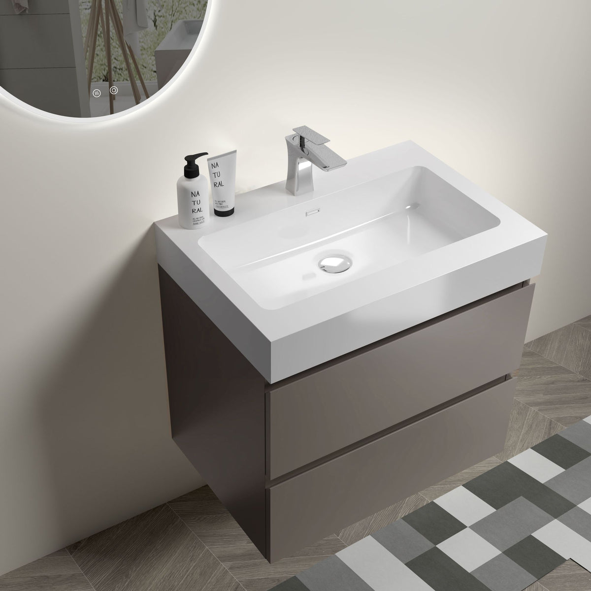 Alice Gray Floating Vanity with White Sink
