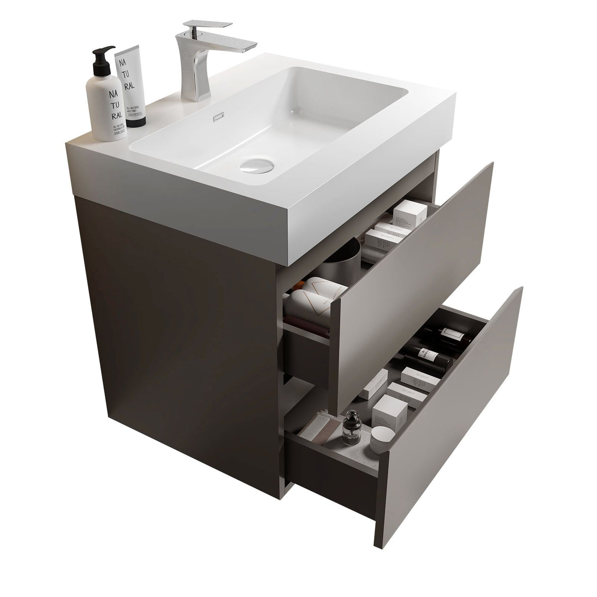 Alice Gray Floating Vanity with White Sink