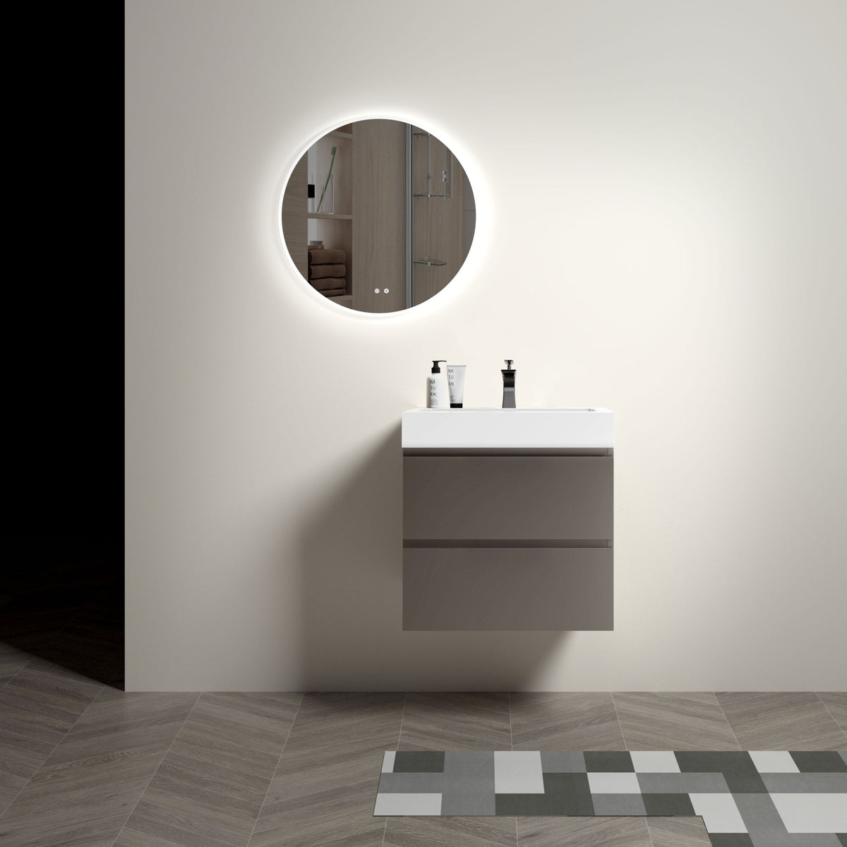 Alice Gray Floating Vanity with White Sink