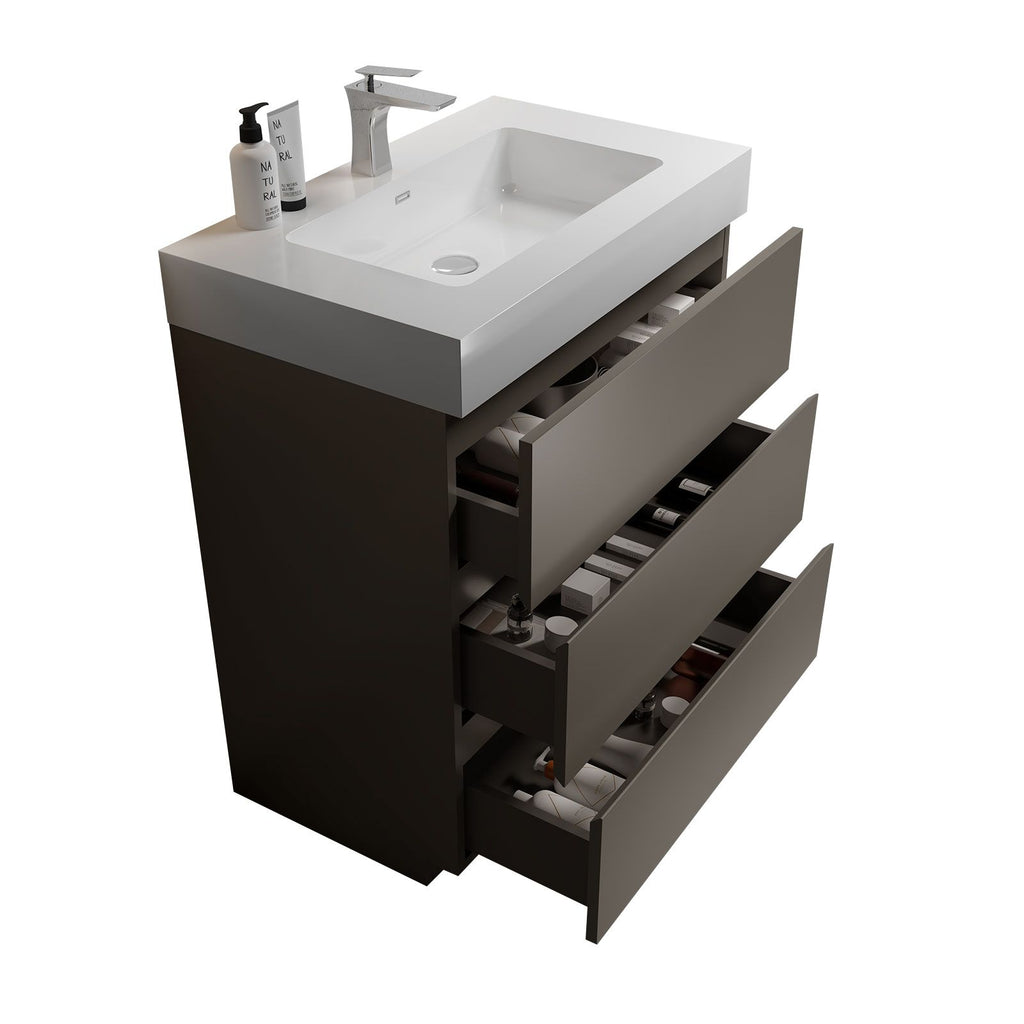 Alice 30- Gray Bathroom Vanity with Soft-Close Drawers and Sink