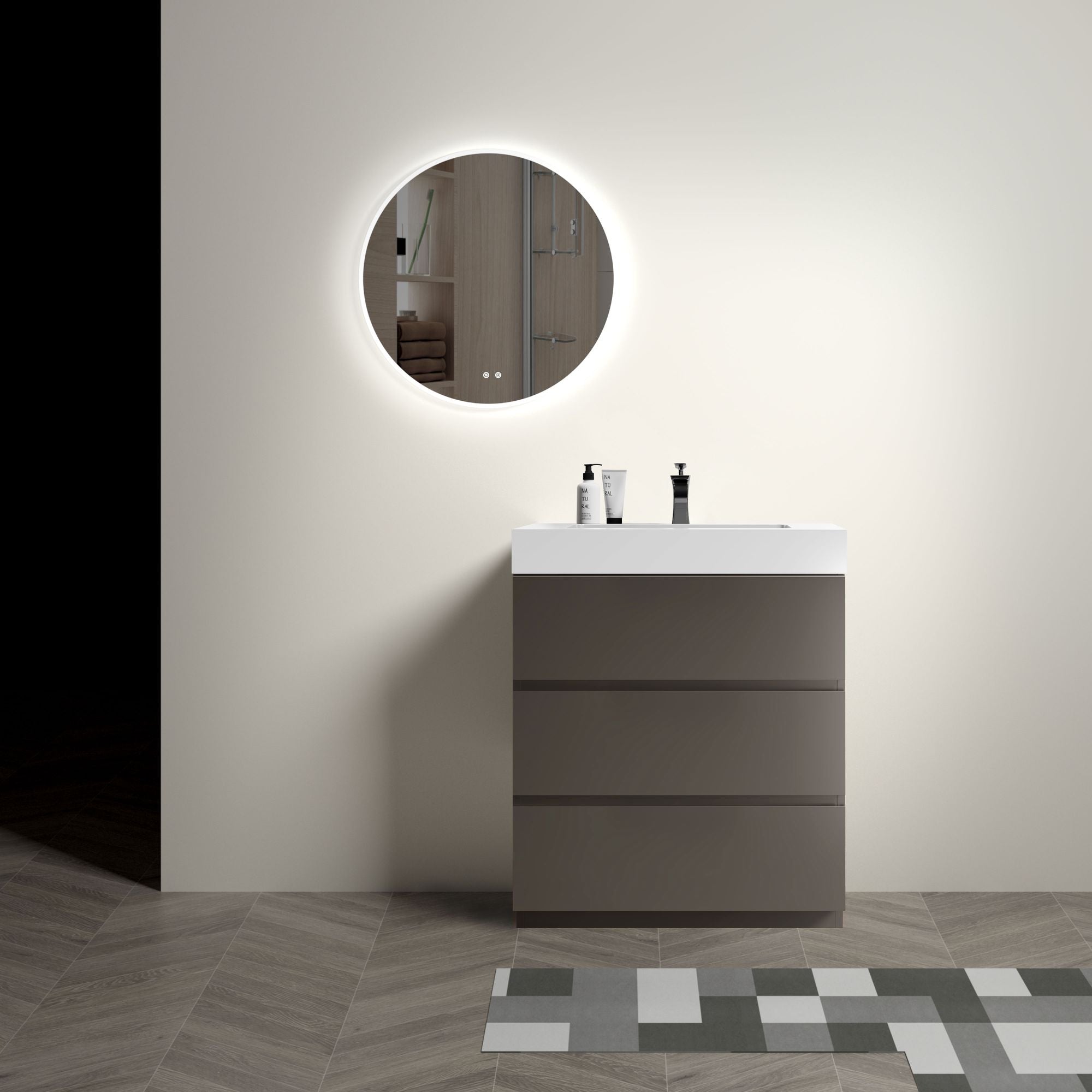 Alice 30- Gray Bathroom Vanity with Soft-Close Drawers and Sink
