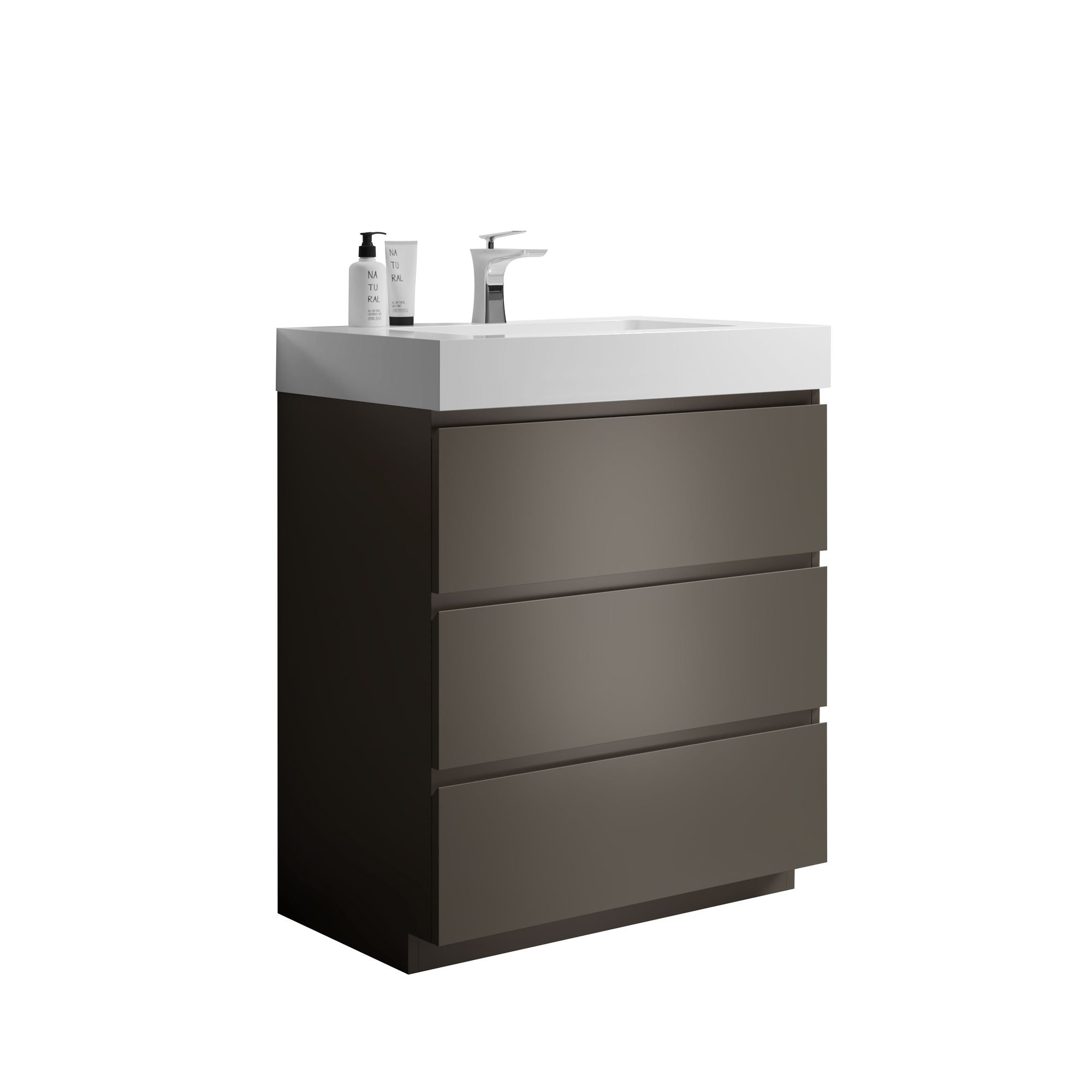 Alice 30- Gray Bathroom Vanity with Soft-Close Drawers and Sink