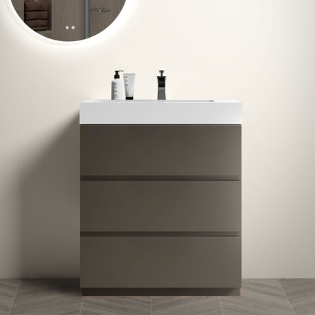 Alice 30- Gray Bathroom Vanity with Soft-Close Drawers and Sink