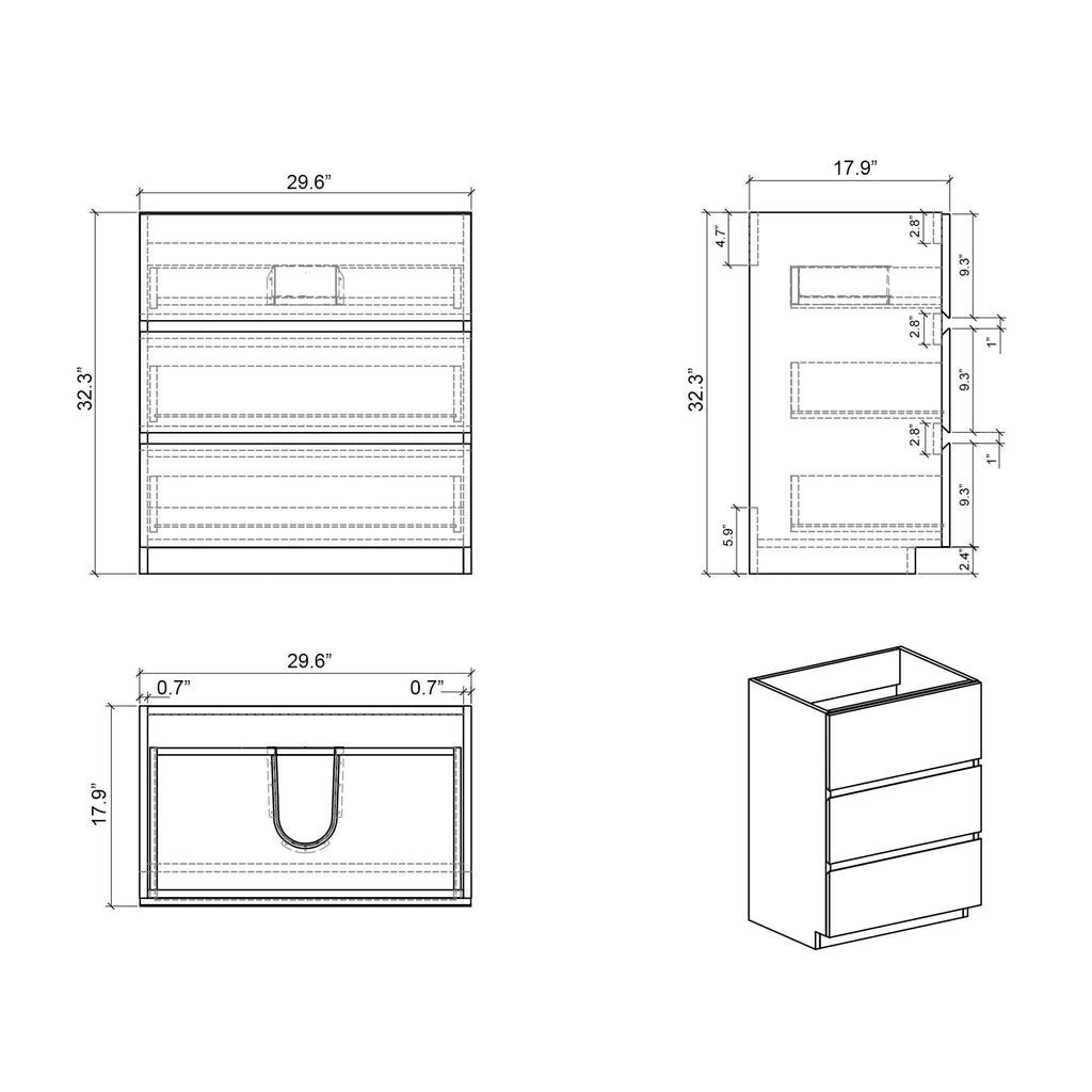 Alice 30- Gray Bathroom Vanity with Soft-Close Drawers and Sink