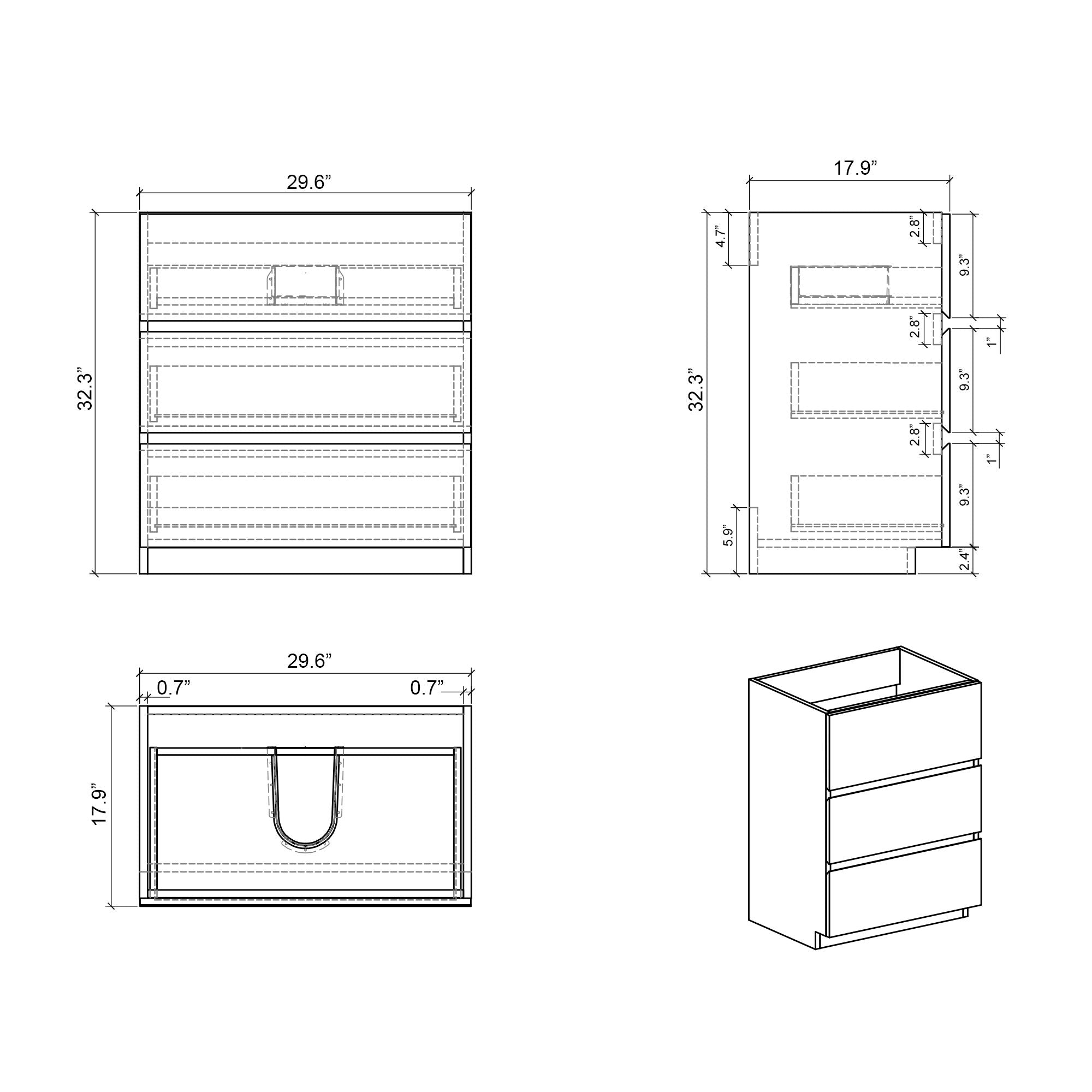 Alice 30- Gray Bathroom Vanity with Soft-Close Drawers and Sink
