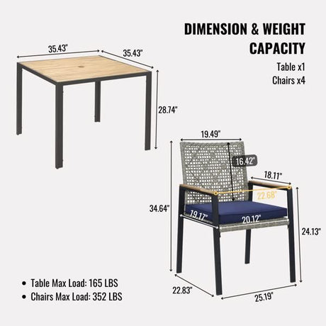 Modern 5-Piece Patio Dining Set with Umbrella Hole for Outdoor Living