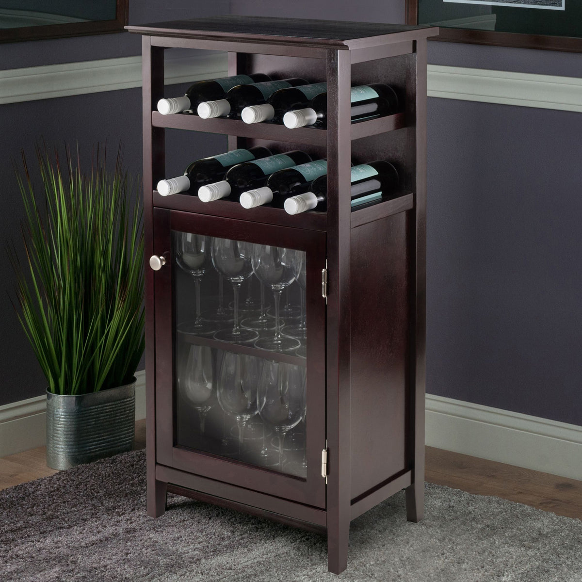 Alta Wine Cabinet with Espresso Finish - Contemporary Wine Storage Shelf