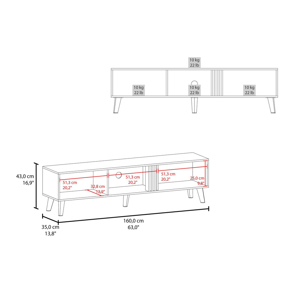 Modern TV Stand with Soft-Close Cabinets and Open Shelving