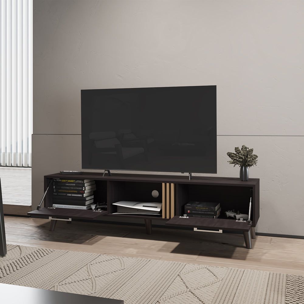 Modern TV Stand with Soft-Close Cabinets and Open Shelving
