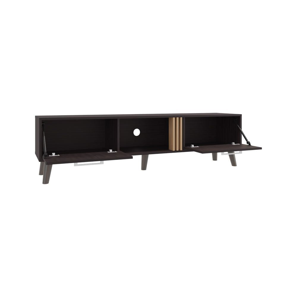 Modern TV Stand with Soft-Close Cabinets and Open Shelving