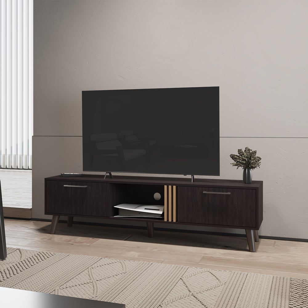 Modern TV Stand with Soft-Close Cabinets and Open Shelving