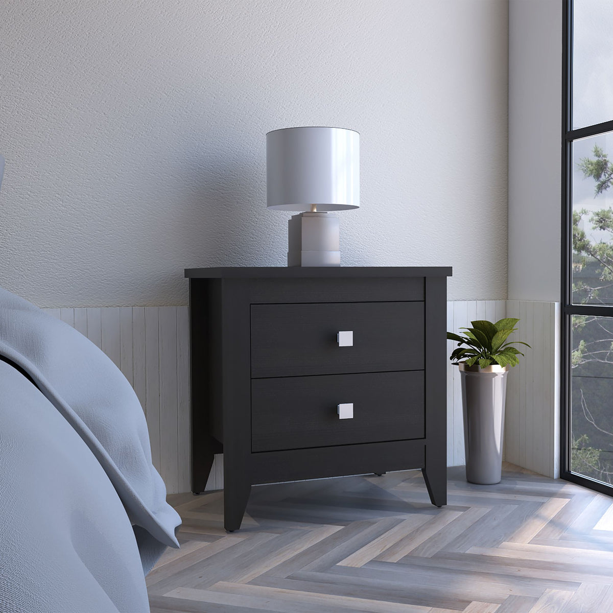 Amara Two-Drawer Nightstand in Black