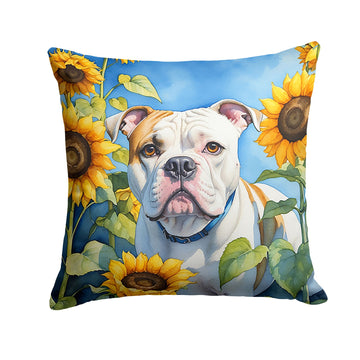 American Bulldog in Sunflowers Indoor-Outdoor Pillow
