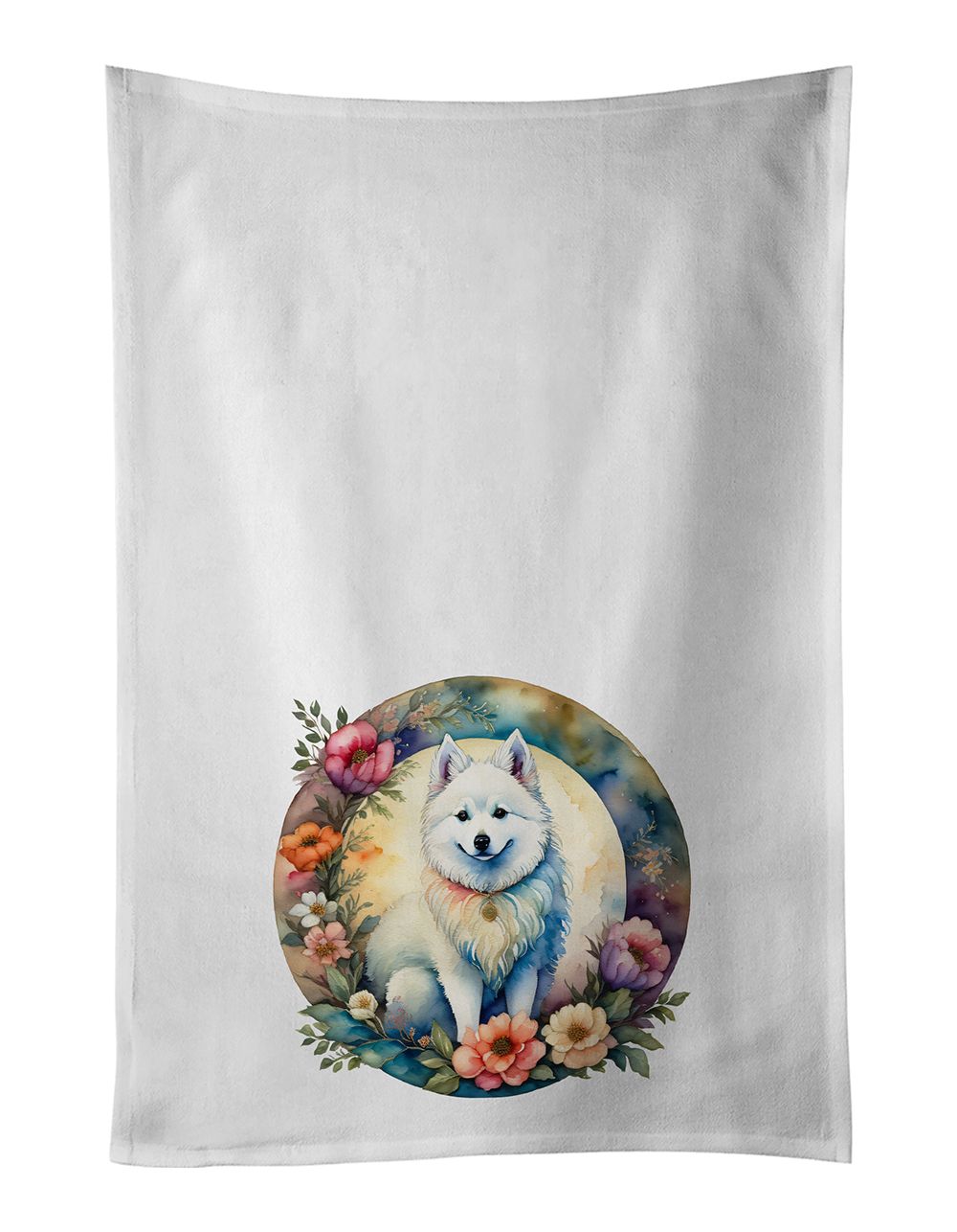 American Eskimo and Flowers Kitchen Towel Set