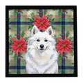 American Eskimo Christmas Poinsettias Framed Metal Print Wall Art,, Ready to Hang
