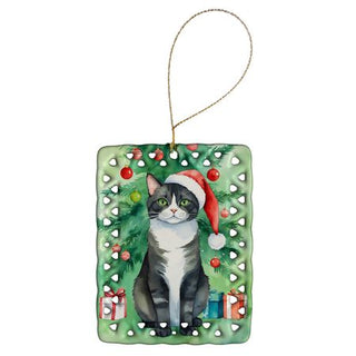 American Polydactyl Cat by the Christmas Tree Ornament