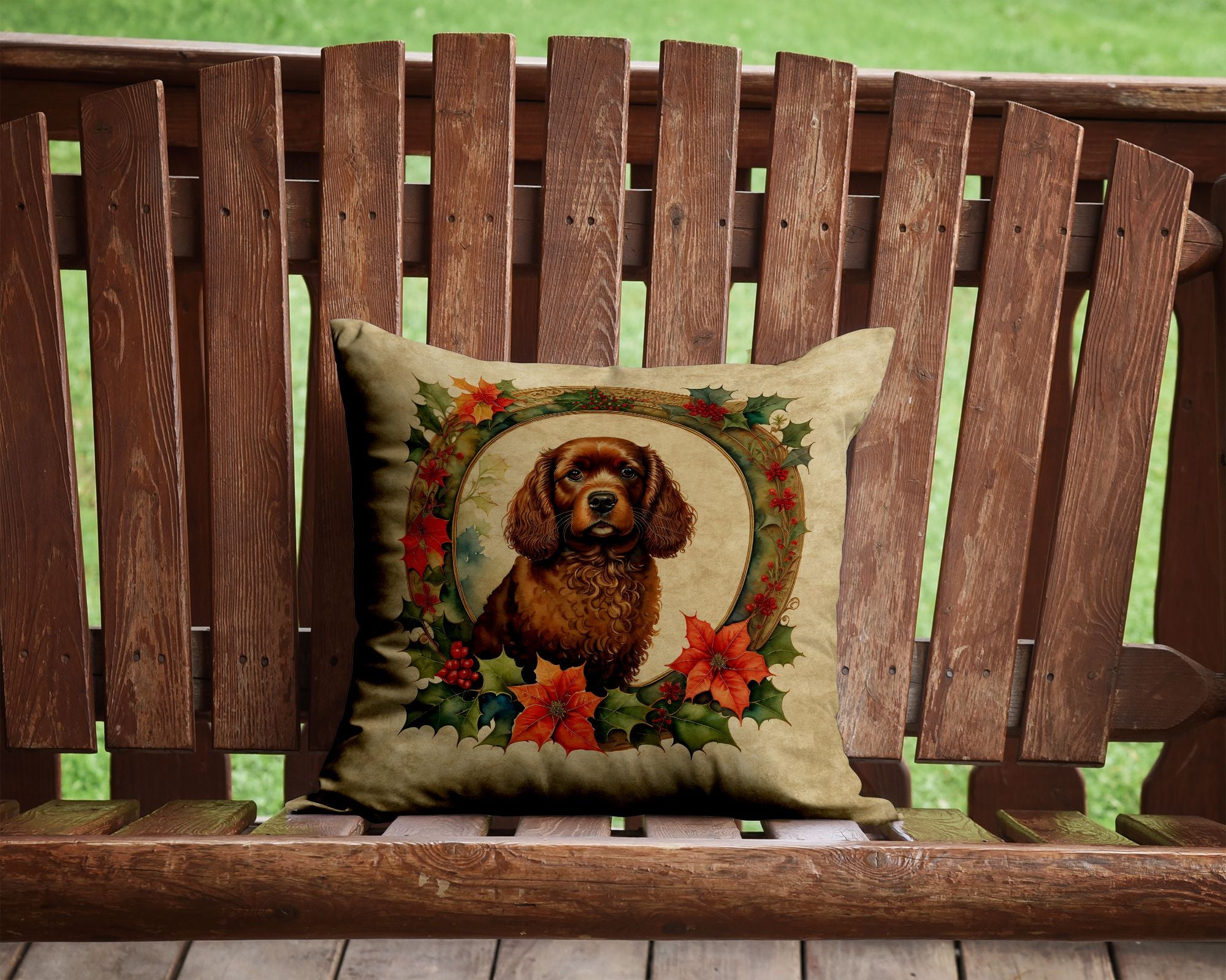 American Water Spaniel Christmas Flowers Pillow