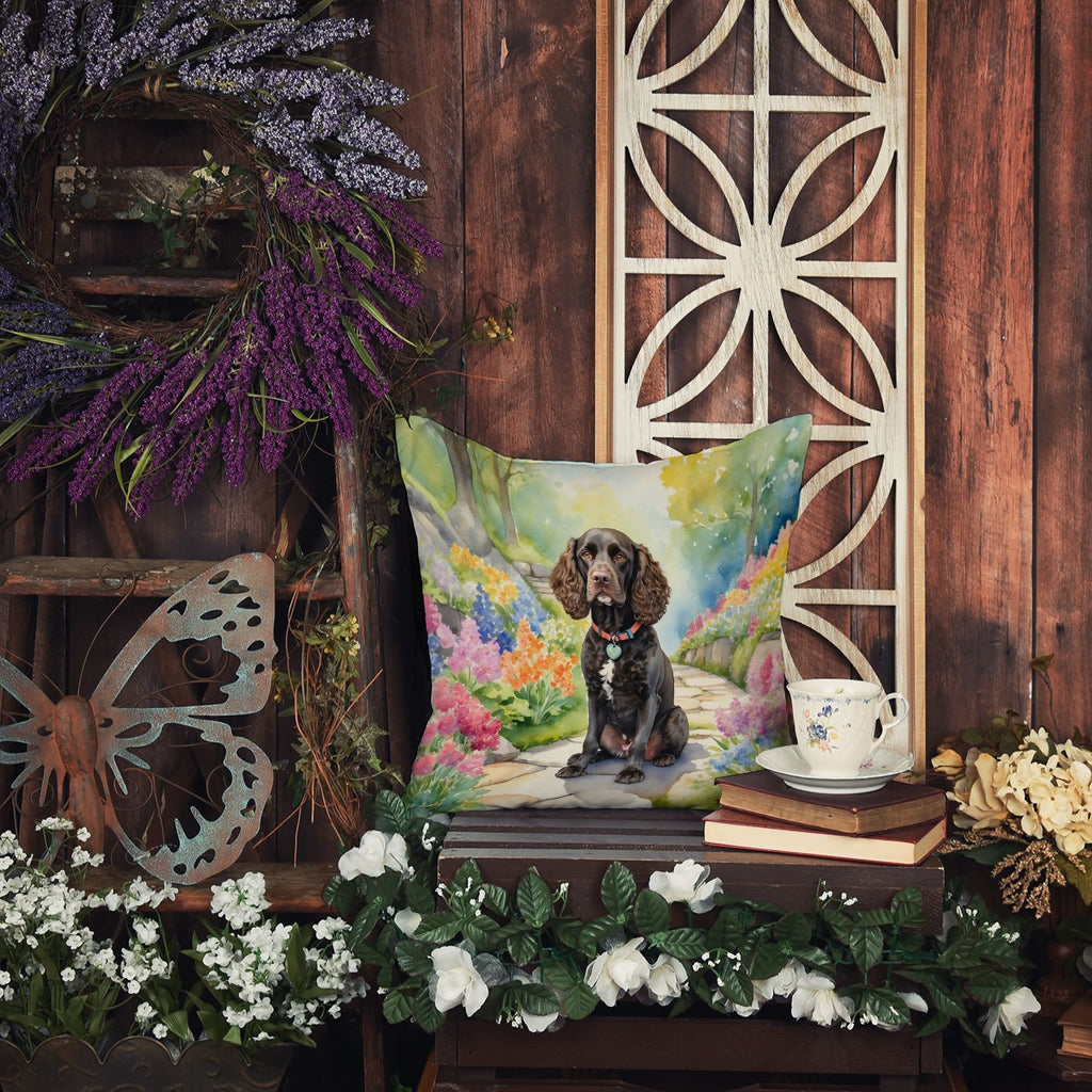 American Water Spaniel Spring Garden Throw Pillow