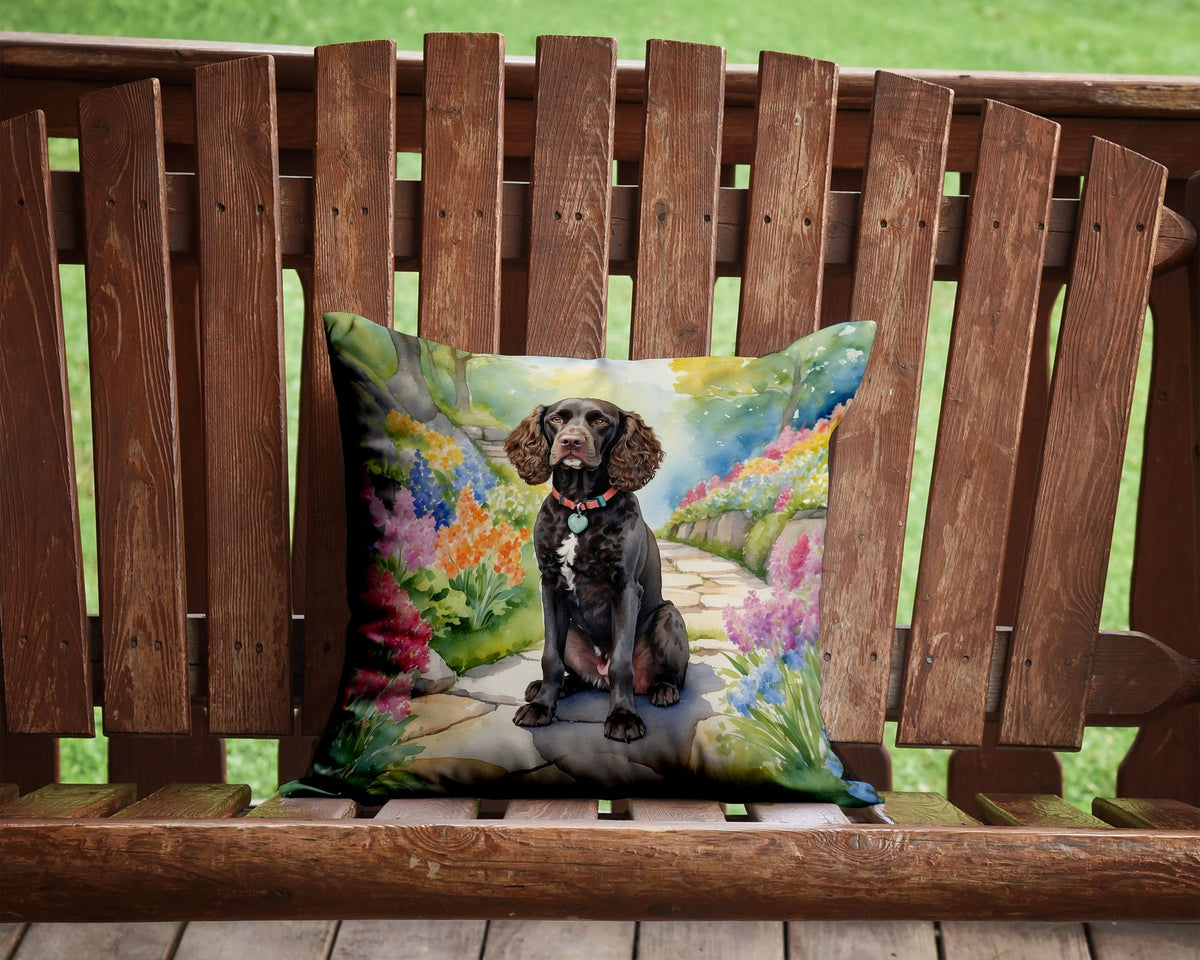 American Water Spaniel Spring Garden Throw Pillow