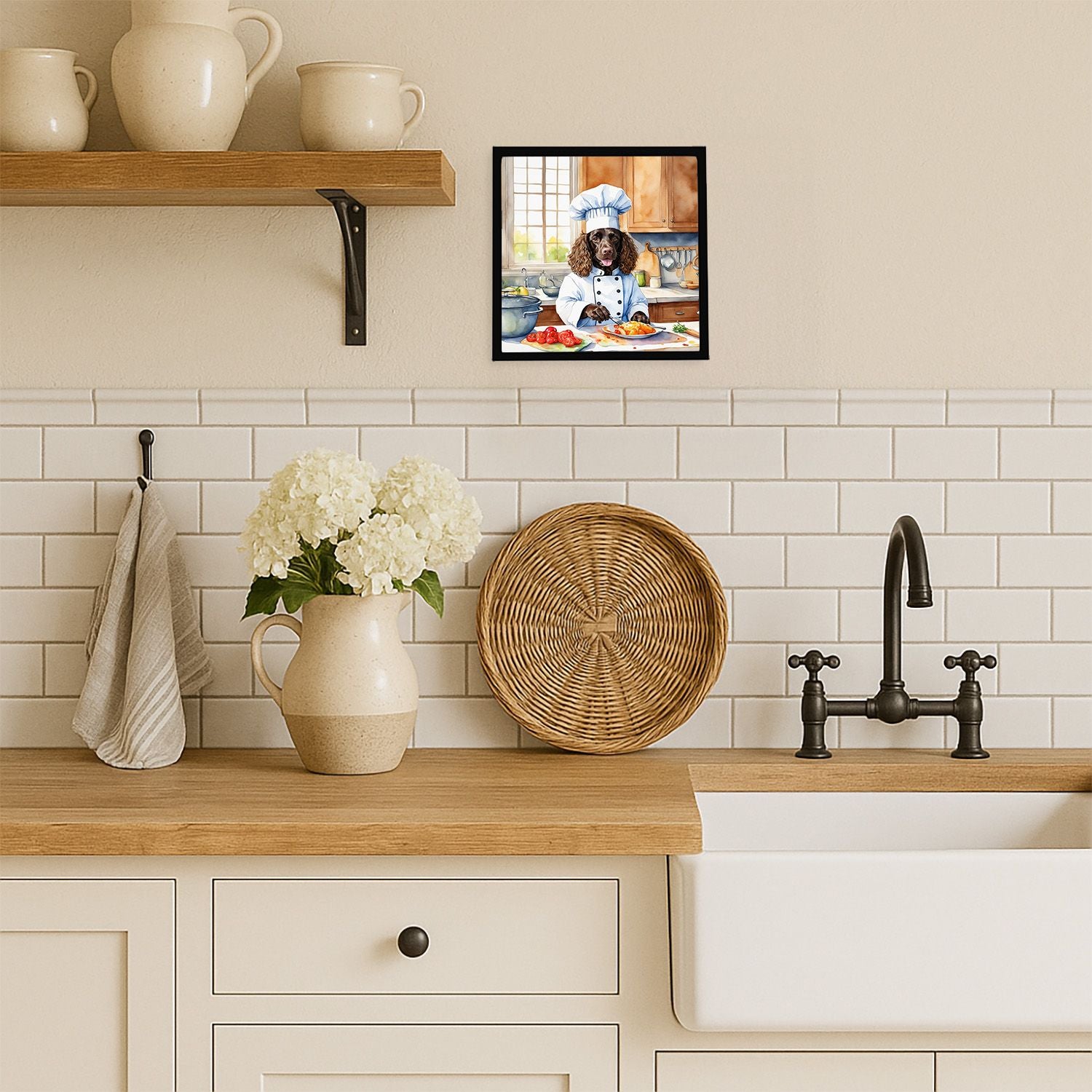 American Water Spaniel The Chef Framed Metal Print Wall Art