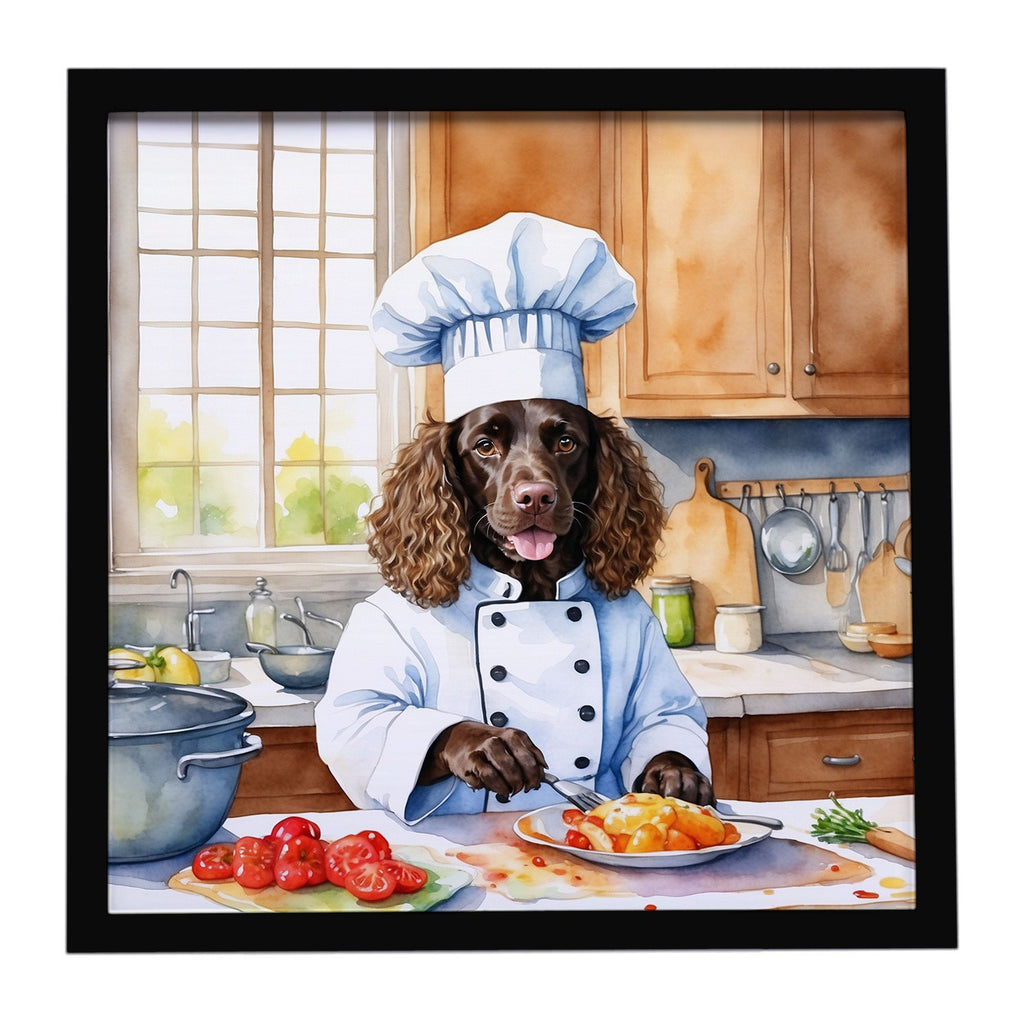 American Water Spaniel The Chef Framed Metal Print Wall Art