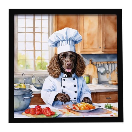 American Water Spaniel The Chef Framed Metal Print Wall Art