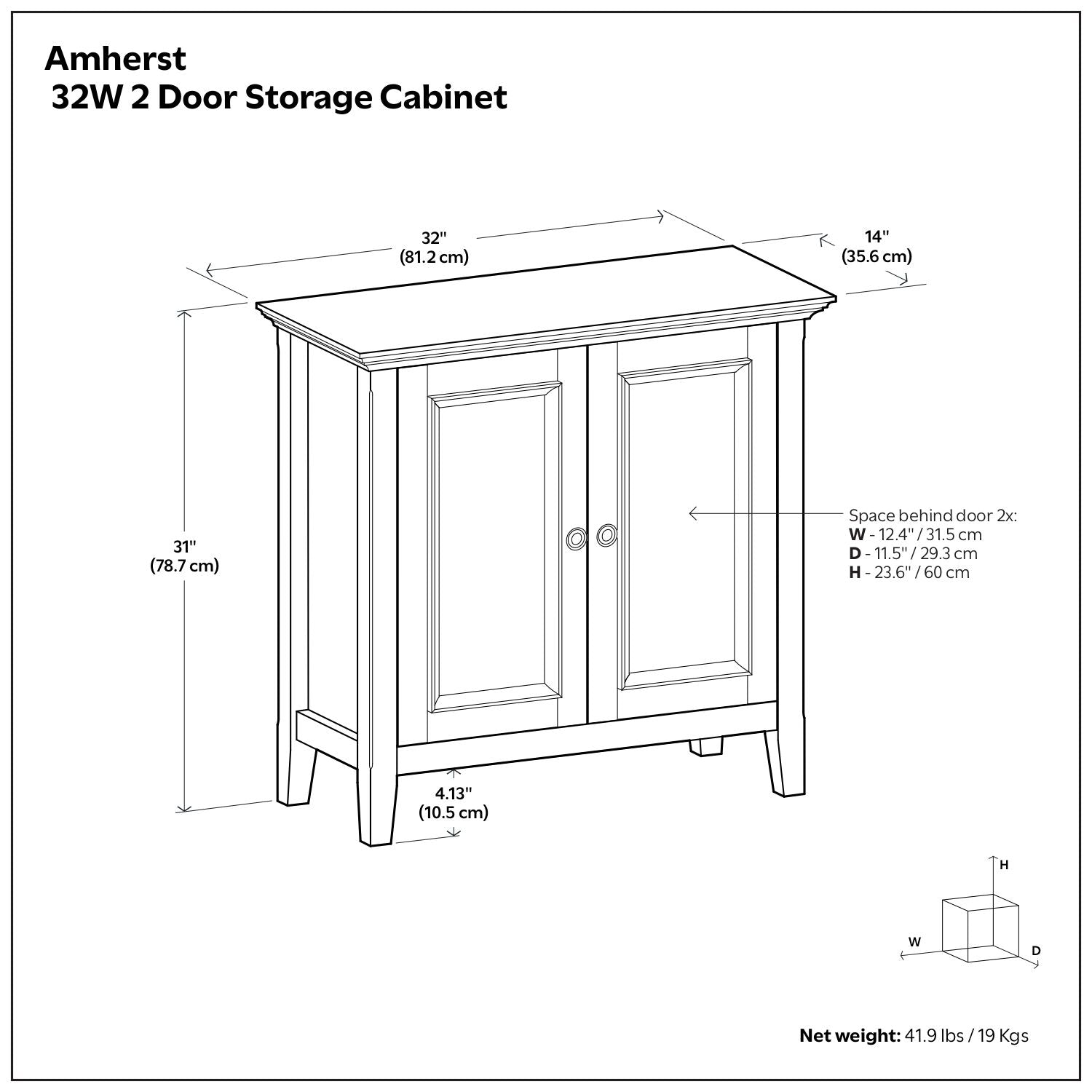 Amherst Low Storage Cabinet – Hickory Brown with Adjustable Shelves