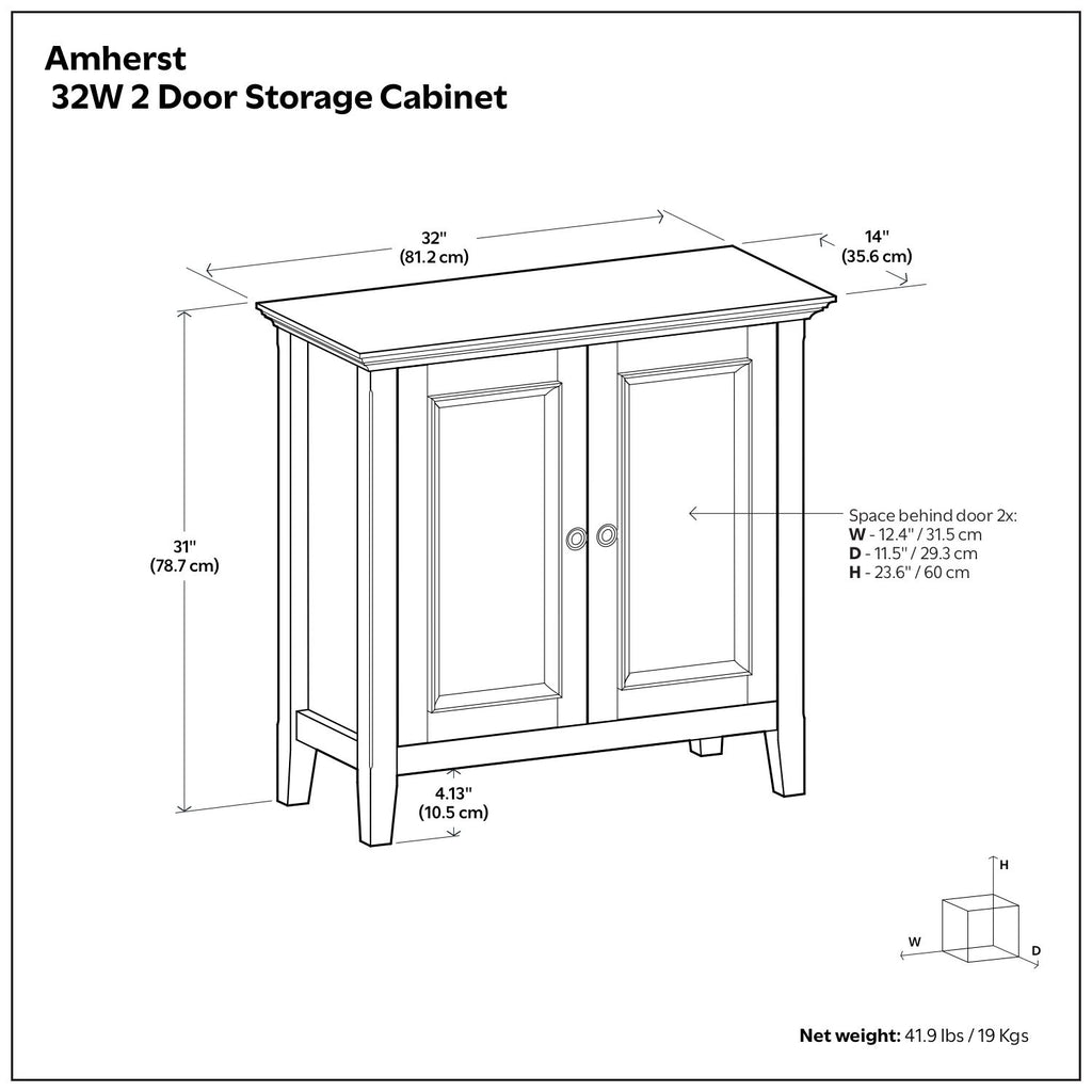 Amherst Low Storage Cabinet – Hickory Brown with Adjustable Shelves