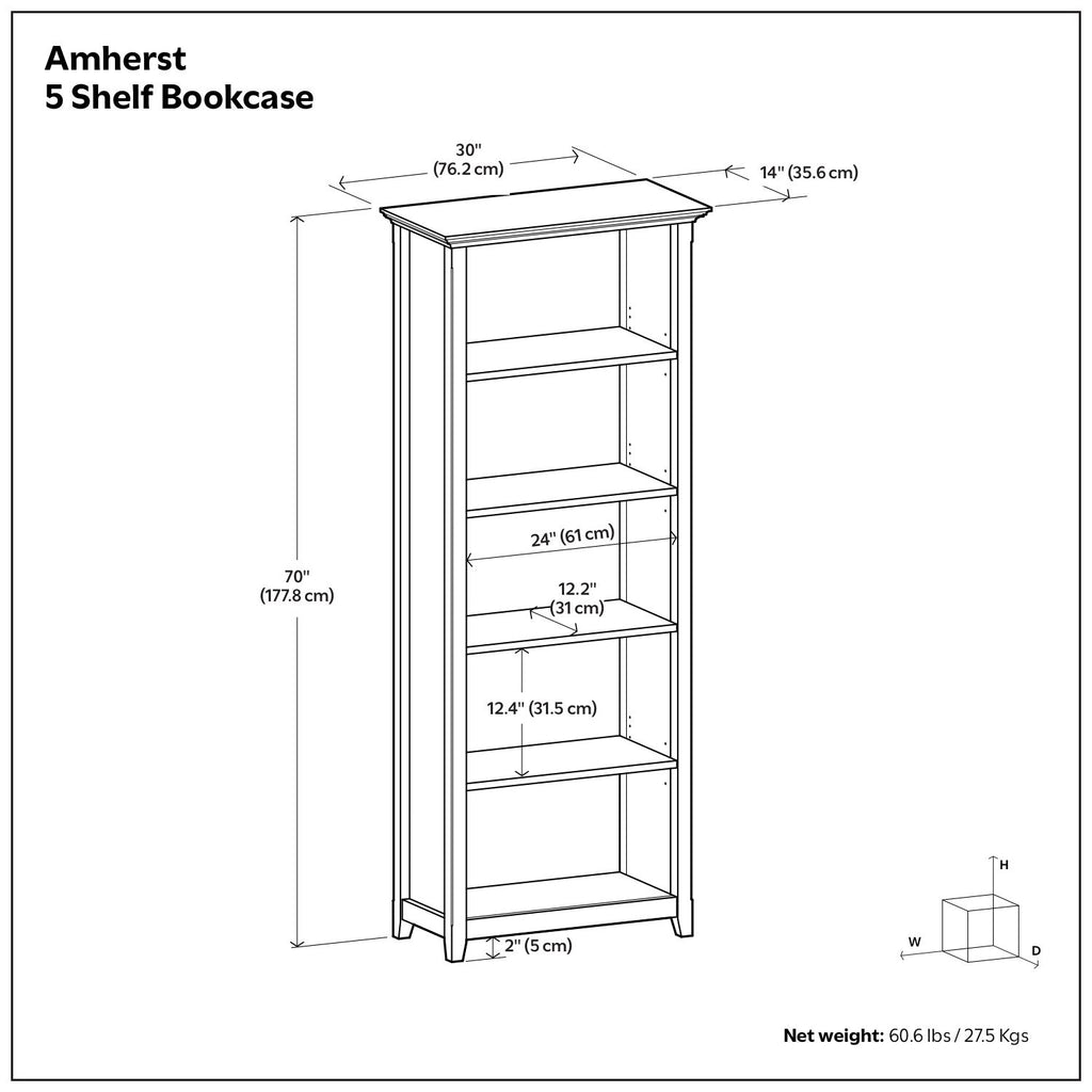 Amherst 5-Shelf Bookcase with Adjustable Shelves