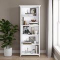 Transitional White Bookcase with Adjustable Shelves for Living Room or Office