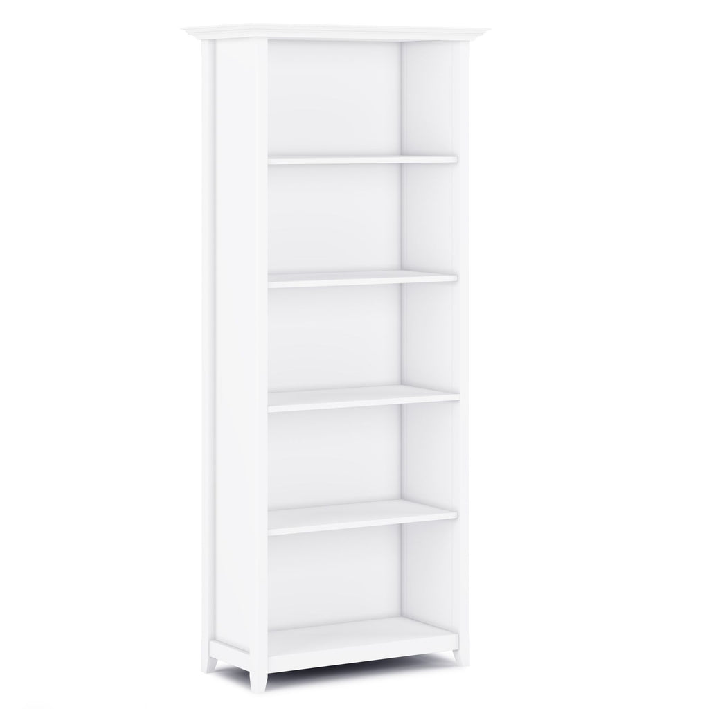 Transitional White Bookcase with Adjustable Shelves for Living Room or Office