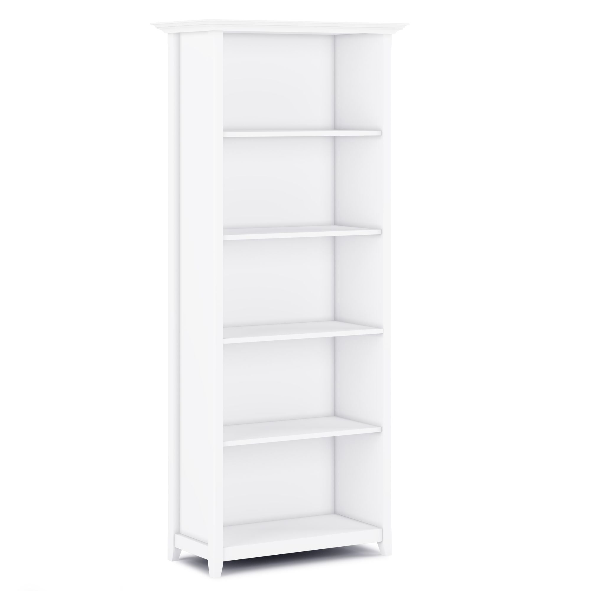 Transitional White Bookcase with Adjustable Shelves for Living Room or Office
