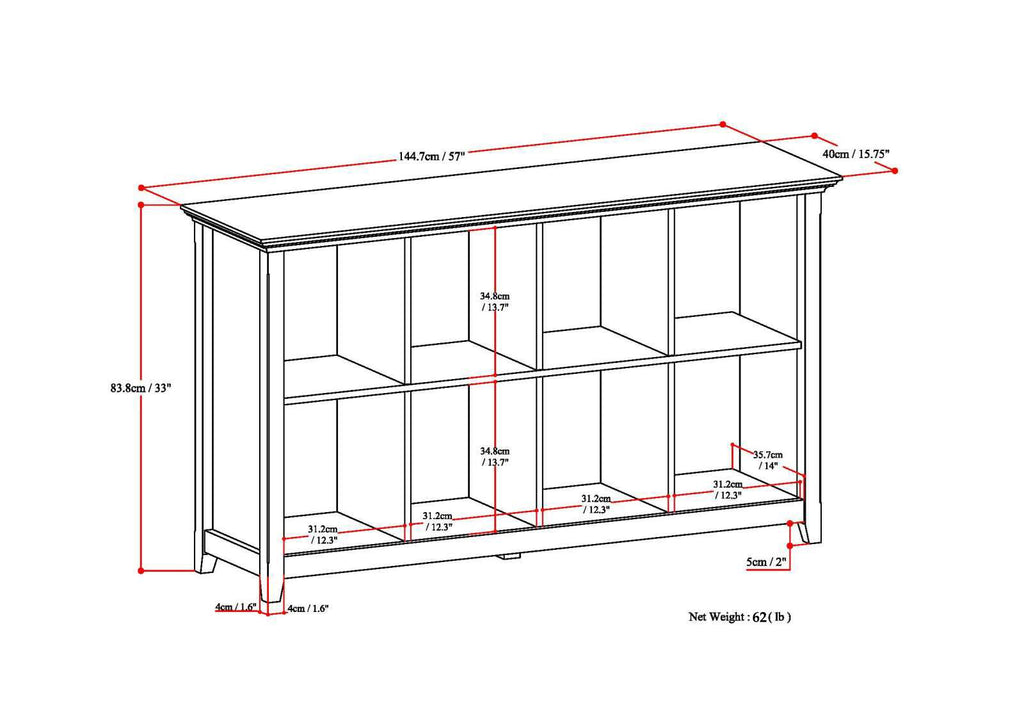 Amherst Eight-Cube Sofa Table in Hickory Brown