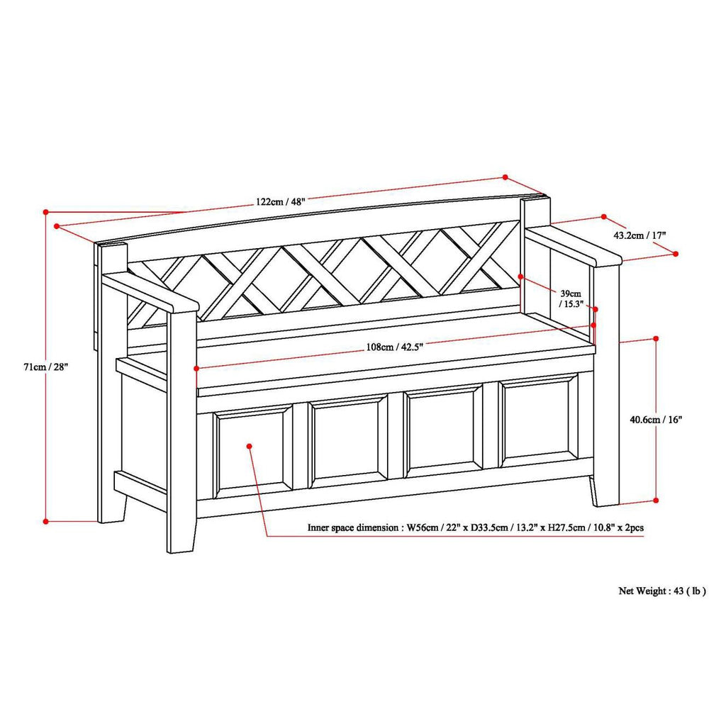 Amherst Solid Wood Entryway Storage Bench in Black