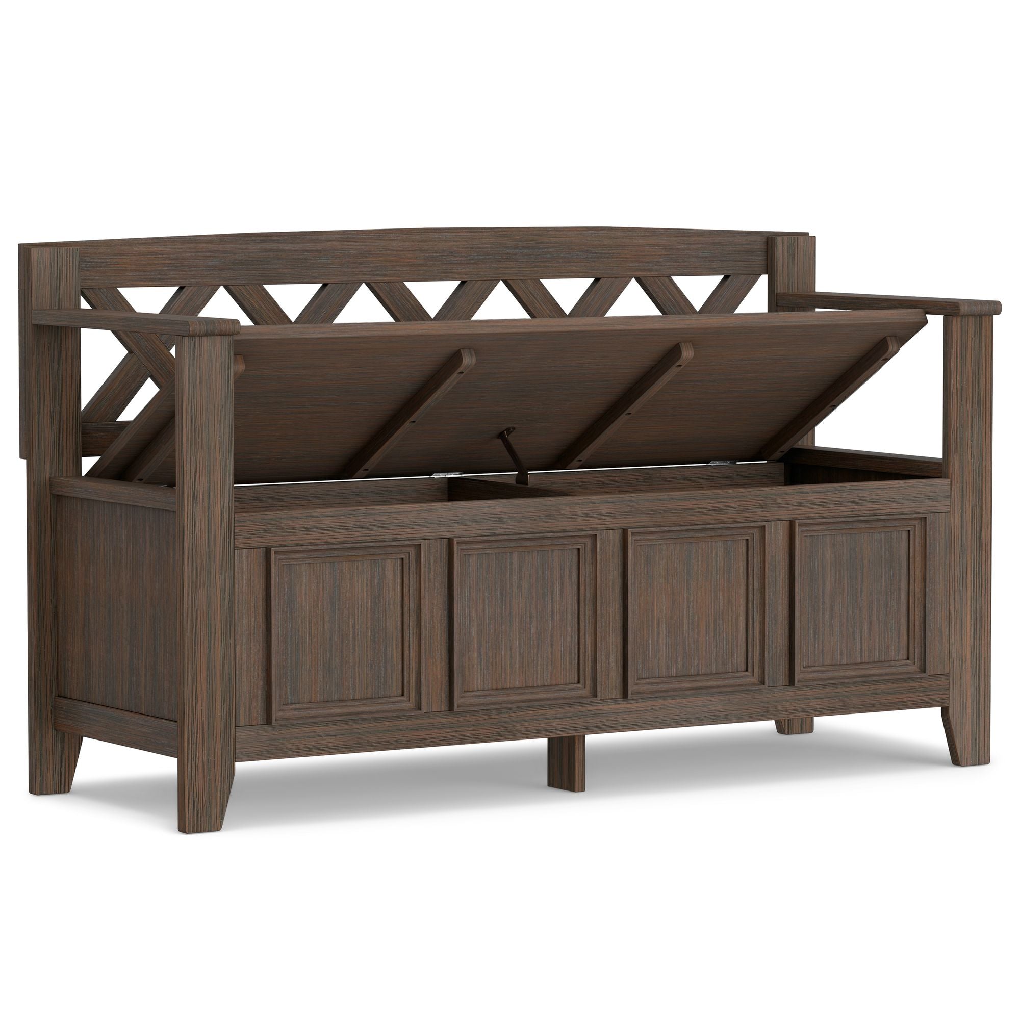 Amherst Solid Wood Entryway Storage Bench in Farmhouse Brown