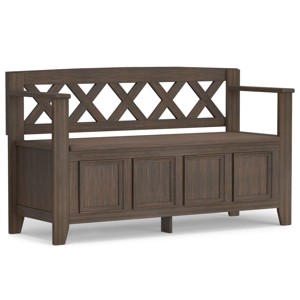 Amherst Solid Wood Entryway Storage Bench in Farmhouse Brown