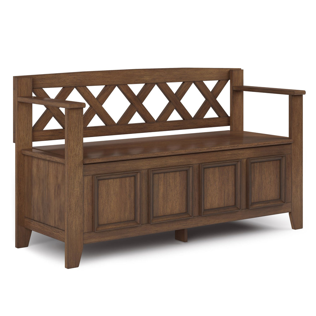 Amherst Solid Wood Entryway Storage Bench in Rustic Natural Aged Brown