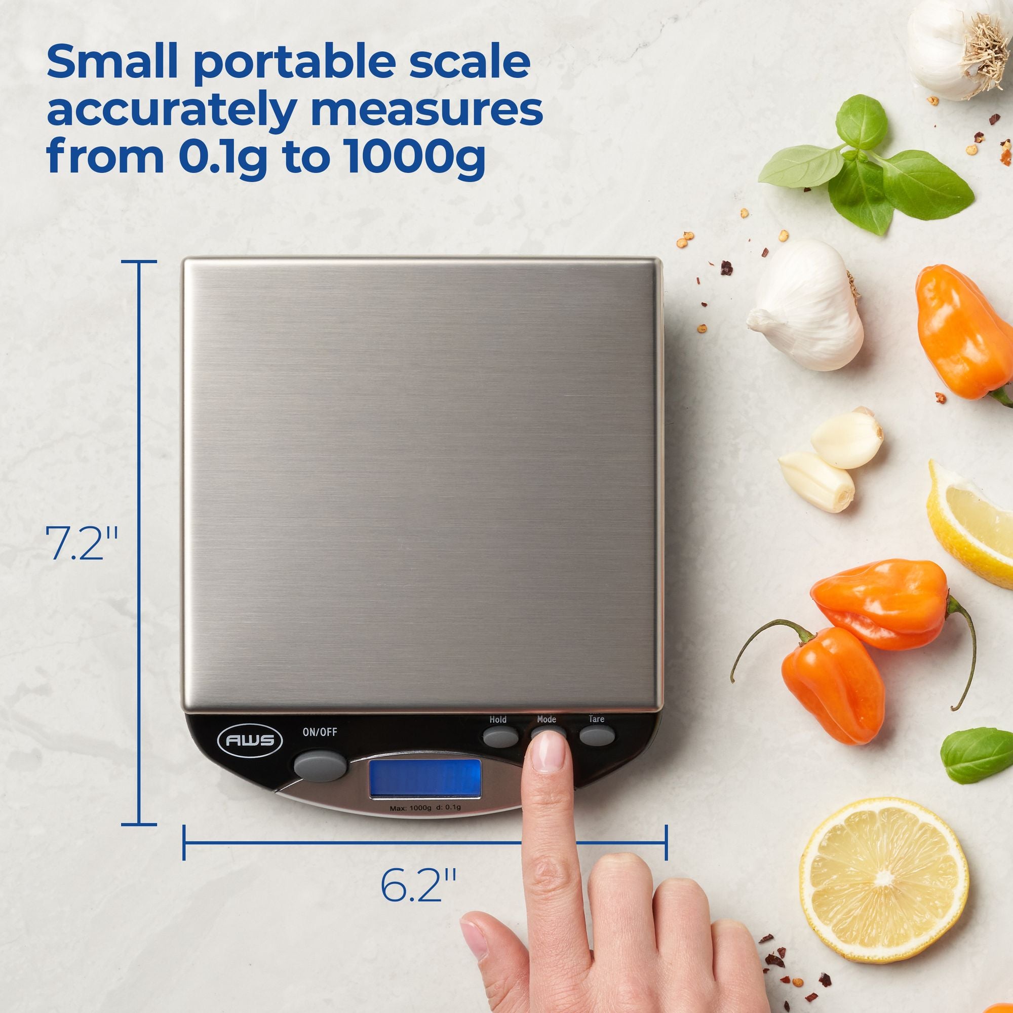 AMW-1000 Compact Digital Bench Scale – 0.1g Precision, Stainless Steel Platform