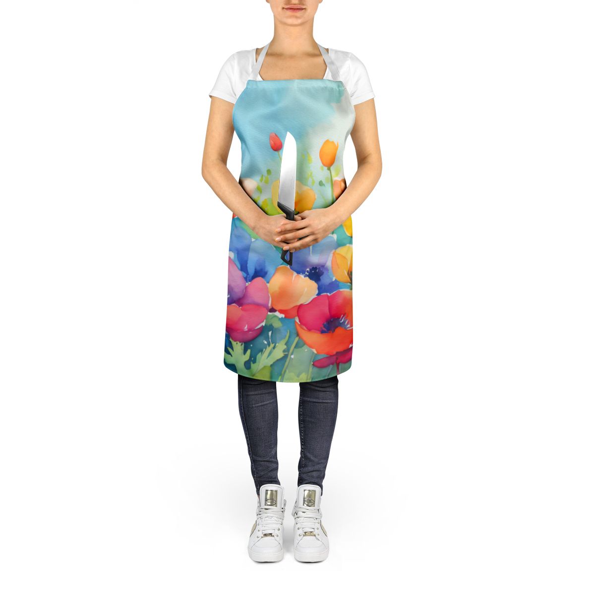 Watercolor Anemones Adjustable Bib Apron