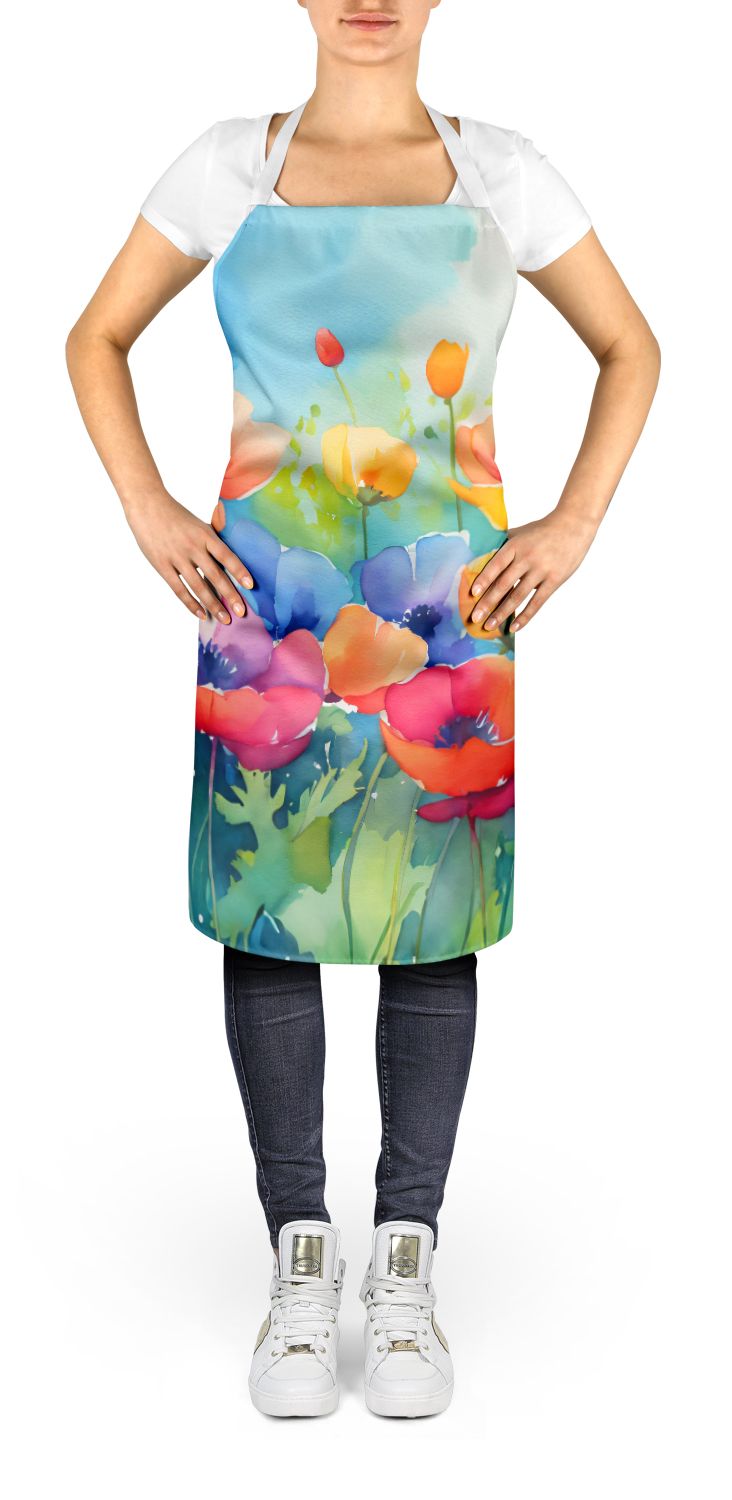 Watercolor Anemones Adjustable Bib Apron