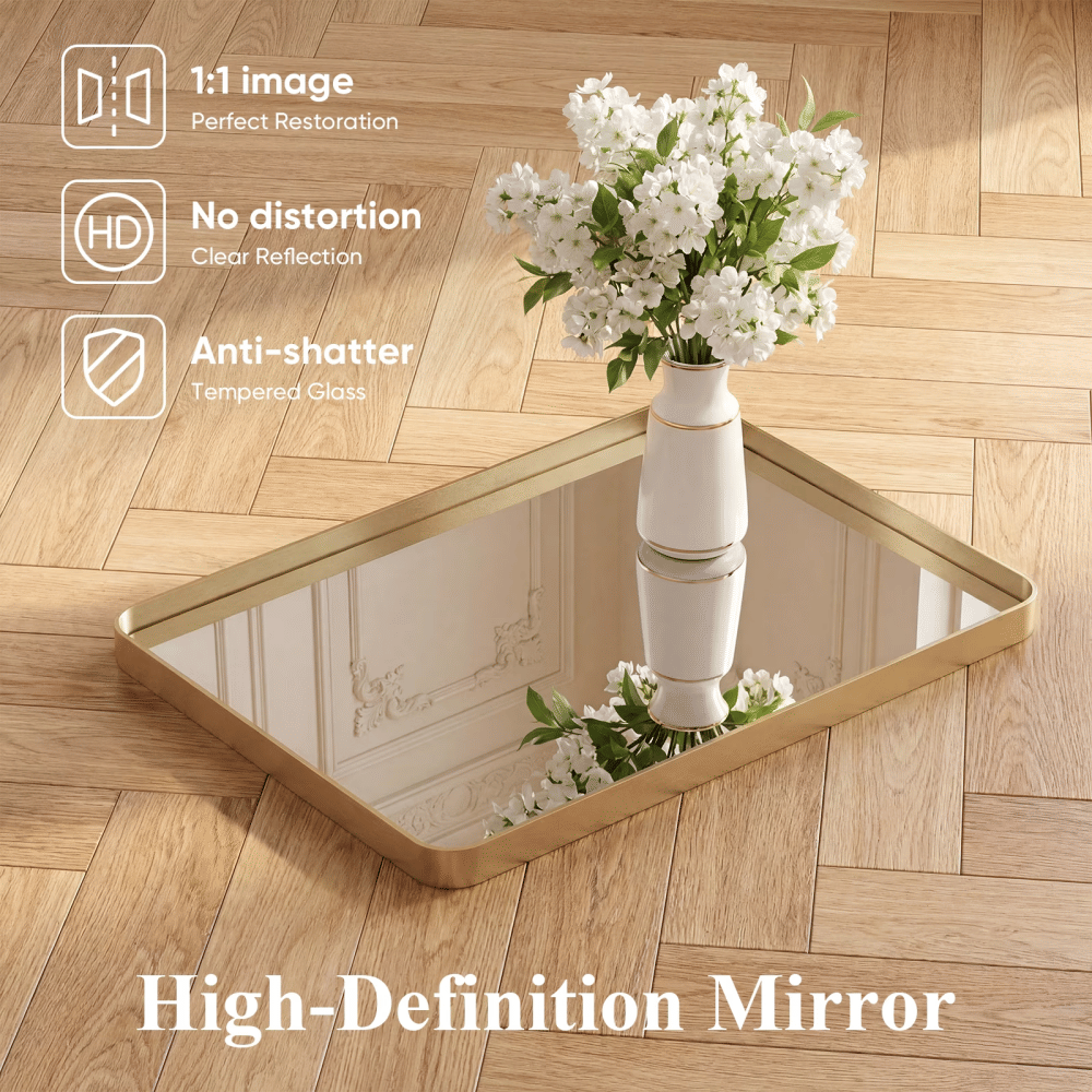 Gold Rectangular Bathroom and Vanity Wall Mirror