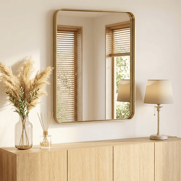 Gold Rectangular Bathroom and Vanity Wall Mirror