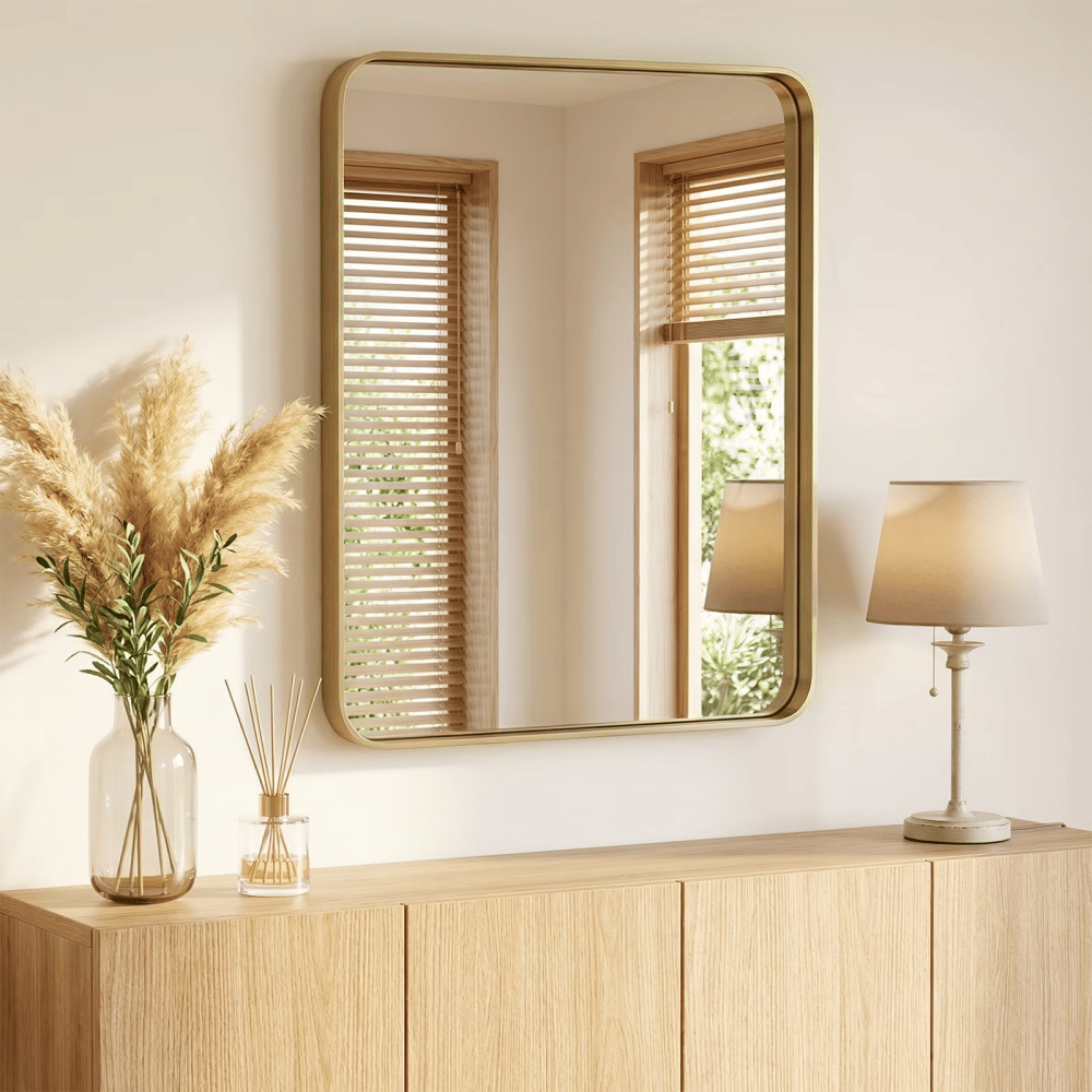 Gold Rectangular Bathroom and Vanity Wall Mirror
