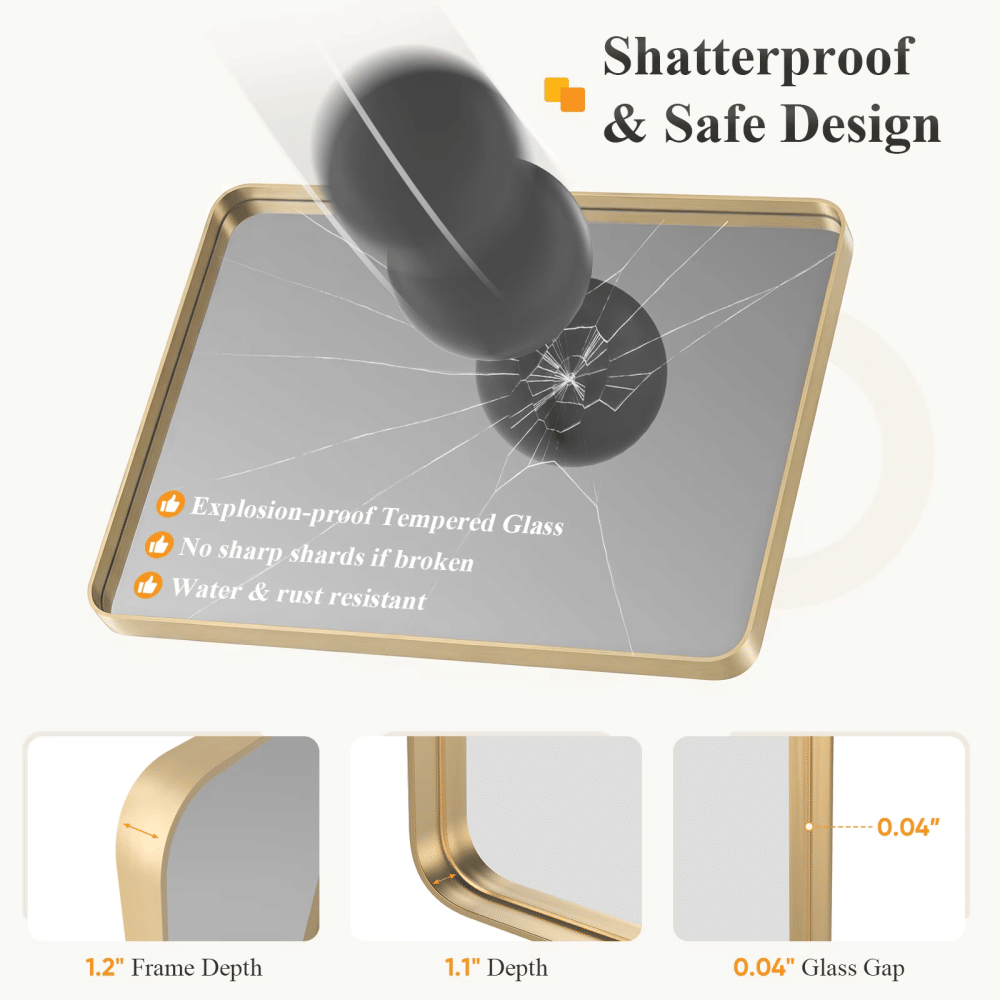 Gold Rectangular Bathroom and Vanity Wall Mirror