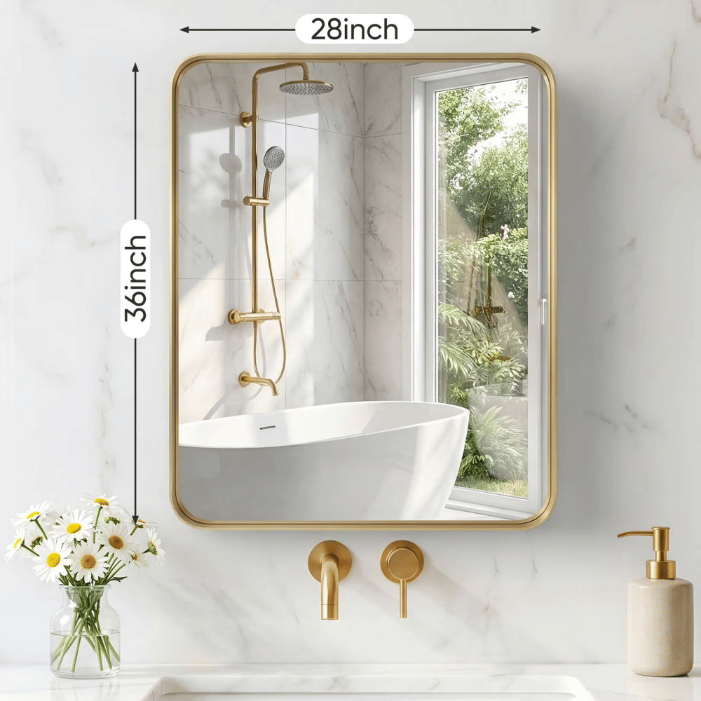 Gold Rectangular Bathroom and Vanity Wall Mirror