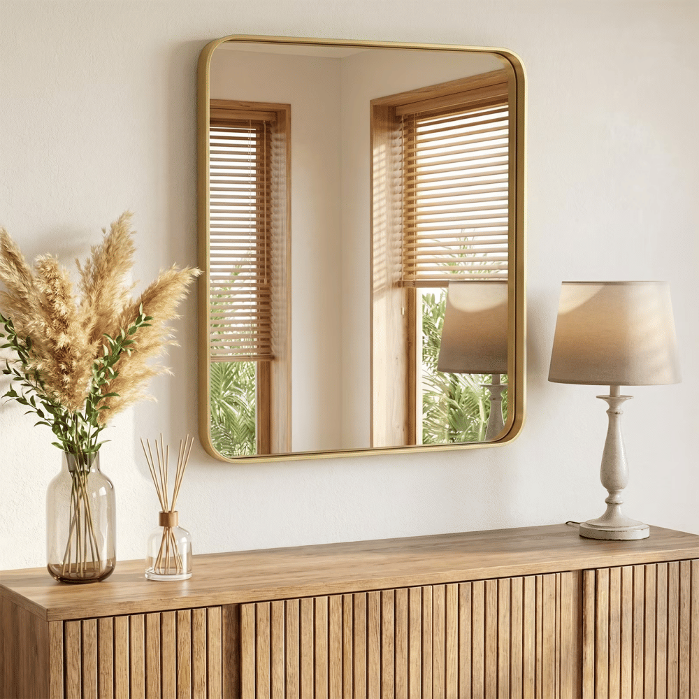 Gold-Framed Wall Mirror for Clear Daily Grooming