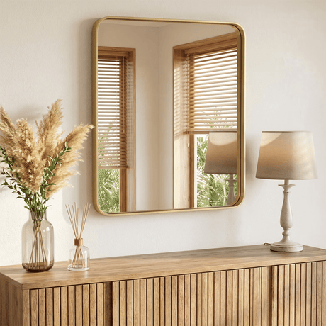 Gold-Framed Wall Mirror for Clear Daily Grooming